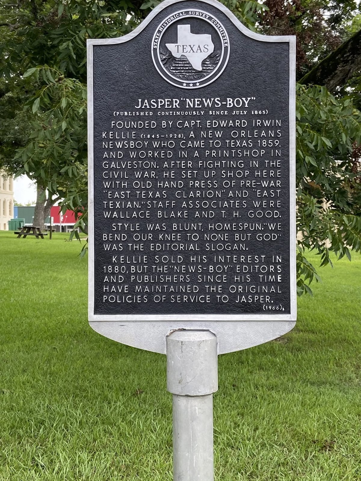 Texas historical marker for the Jasper News-Boy newspaper